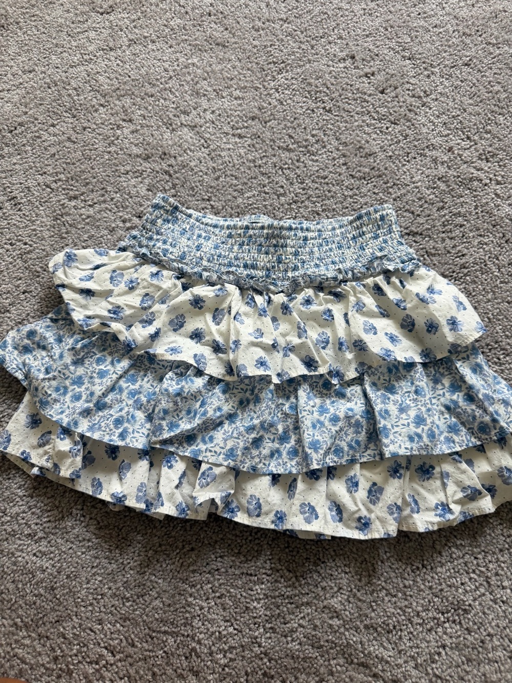Blue Floral Tiered Smocked Mini Skirt
